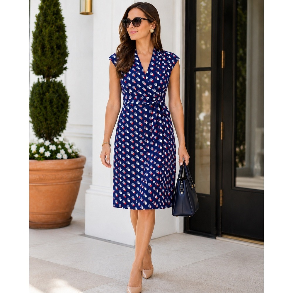 Kate Spade New York Villa Silk Dress Polka Dot Navy & Red (MSRP: $398) Size 8